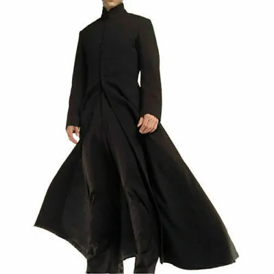 Matrix Neo Cotton Coat Keanu Reeves Black Cotton Trench Gothic Jacket Coat • $91.33