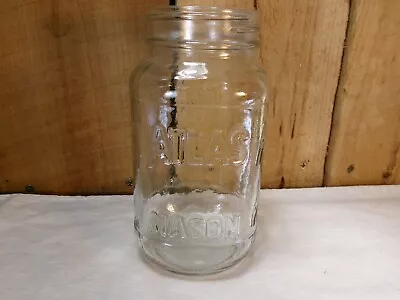 Vintage Embossed Atlas 20 Oz Square Clear Glass Mason Jar With Measuring Lines • $3.19