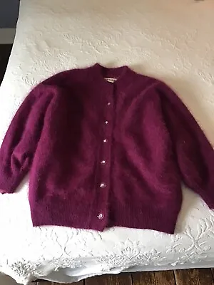 Mohair Cardigan Sweater Jacket Lined Size Large Purple Fluffy Soft Warm! Vintage • $64.50