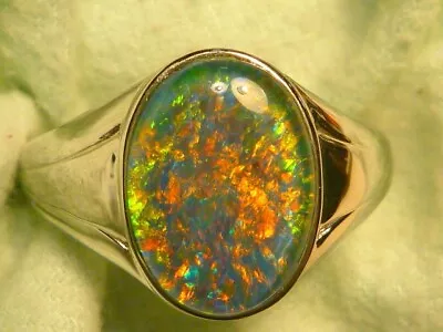 Mens Opal Ring Sterling Silver Natural Opal Triplet 14x10mm Oval . Item 190802. • $173.07