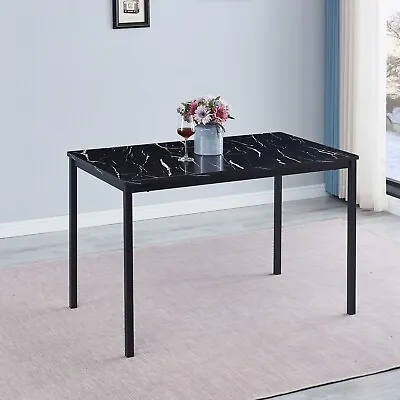 Black Marble Effect MDF Table Top Dining Table Metal Frame Kitchen Dining Room • £85.99