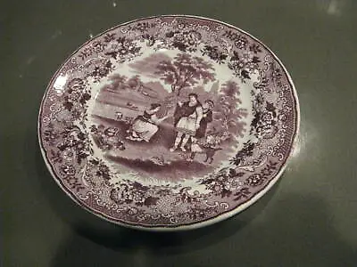 P. Regout & Co. Maastricht Magenta Transferware Plate RUTH & BOAZ 8-1/4  • $20