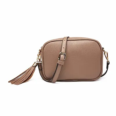 Chic Tassel Plain Small Cross Body Shoulder Woman Faux Leather Gold Hardware Bag • £18.99