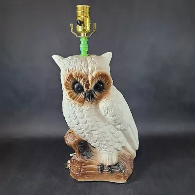 Vintage Owl Chalkware Table Lamp Hand Painted Ceramics 19  Tall AS IS • $54.97