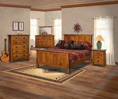 Luxury Amish Mission Arts And Crafts 5-Pc Solid Wood Bedroom Set Exposed Tenons • $3999