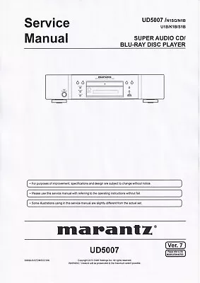 Service Manual Guide For Marantz UD-5007  • $14.35