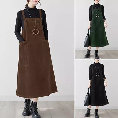 ZANZEA Women Sleeveless Overalls Pinafore Dungaree Dress Corduroy Midi Dresses • $35.52