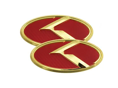 3D K Logo Emblem Red Carbon & Gold 2pc (Fits: KIA 2017+ Forte Sedan K3) • $34.49