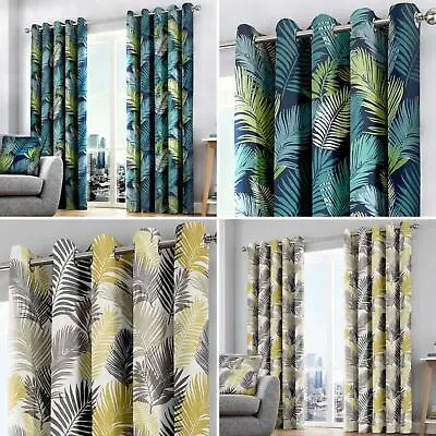 £5.95 • Buy Curtains Eyelet Tropical Print Ready Made Lined Ring Top Curtain Pairs