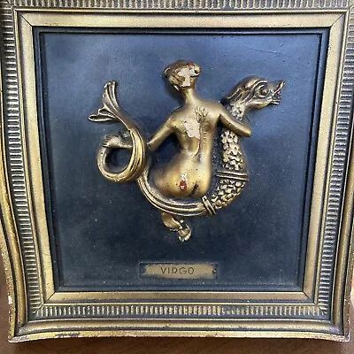 Mermaid Wall Plaque Virgo Art Deco Black And Gold Colors  9” • $25