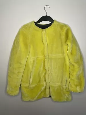 Rare & Viral Zara Yellow Short Coat Faux Fur Neon Blazer Jacket Size Medium • £30