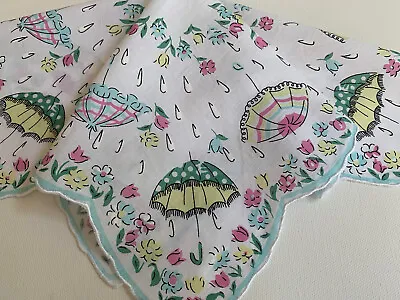 Darling New LuRay Handkerchief Hankie! ~ Plaid & Floral Umbrellas Scalloped Hem! • $8
