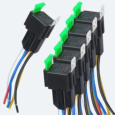£11.94 • Buy 5 Pin Fuse Relay Switch Harness Set Universal SPDT 14AWG Fuse 30A 12V 6 Pack UK