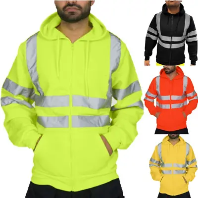 High Visibility Reflective Hoodies For Men Safety Sweatshirts Pockets YELLOW • $35.14