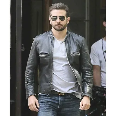 Bradley Cooper Biker Style Slim Fit Vintage 100% Real Goat Leather Jacket • £79