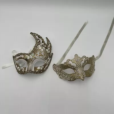 Set Of 2 Original Masks Made In Venice ITALY HAND PAINTED- His & Hers Gold • $25.60