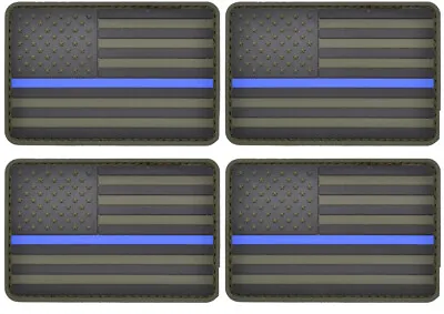 4 Pack US USA Flag Patch Thin Blue Line Police Emblem Military PVC Patches • $5.99