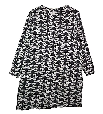 H&M Cat Dress Womens Size 8 Black White Long Sleeve Relaxed Straight Above Knee • $16.02