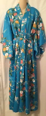 Vintage Japanese Long Kimono Style Floral Robe And Belt Dressing Gown • $46.95