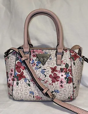 $68.98 • Buy New GUESS Brown TAN Mauve PINK Blue LOGO Beige FLORAL Handbag Crossbody Bag NWT