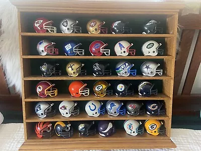 Vintage 1997 32 Mini Riddell NFL Helmets Set Super Bowl Set Wood Display Case • $50