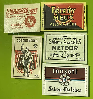 Vintage Lot Of 5 Hungary Meteor Friary Meux Etc Matchbox Label Matches • $10