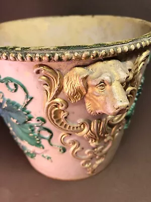 Antique Wilhelm Schiller Cachepot Austria Majolica Pottery Dog Head Details WS&S • $136