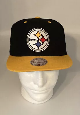 Pittsburgh Steelers Mitchell & Ness Hat Cap Black NFL Flat Rim Snapback NEW • $29.99