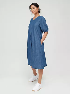 PIECES V-Neck Midi Denim Dress - Blue. UK XS. ****V91 • £16.14