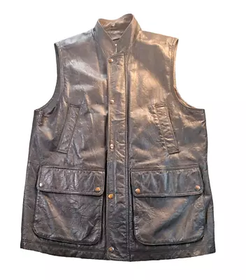 TravelSmith Mens MEDIUM Dark Brown 100% Leather Travel Expedition Vest Pockets • $28.50