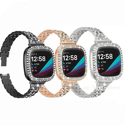 $20.99 • Buy Women Bling Metal Watch Band Wrist Strap + Bumper Case For Fitbit Versa 3/sense
