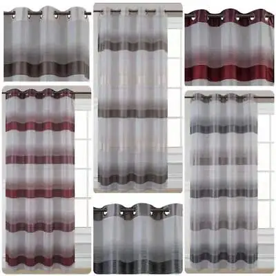 Voile Curtains With Eyelet Ring Top Heading Curtain Stripe Single Panel • £11.35