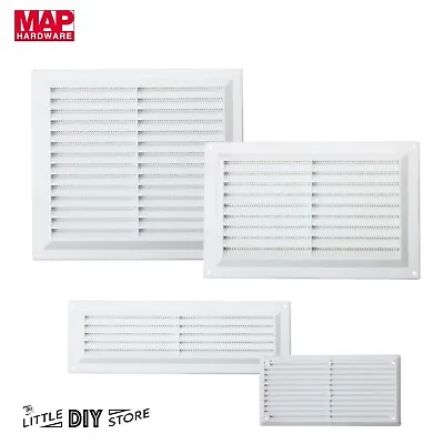 Wall Air Vent Cover Louvre White Plastic Fly Mesh Ventilation Grille Duct Covers • £3.99