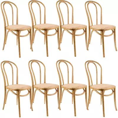 Azalea Arched Back Dining Chair Set Of 8 Solid Elm Timber Wood Rattan Seat - Oak • $2124.95