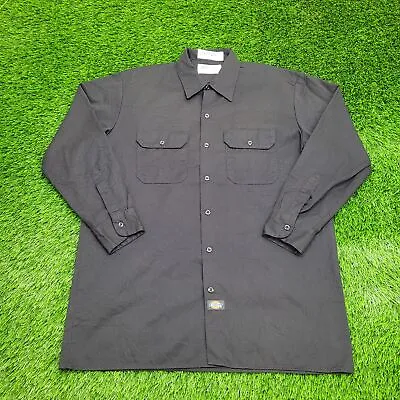 Vintage DICKIES Chicano Pachuco Work Button Shirt L-Long Oversized 24x32 Black • $38.50