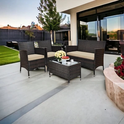 $479.99 • Buy 4PCS Outdoor Furniture Setting Garden Patio Wicker Dining Lounge Set Table Chair
