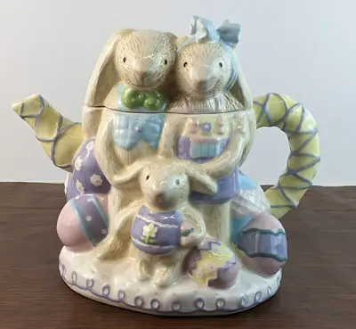 Hallmark Easter Bunny Rabbit Pastel Decorated Egg TeaPot 8 1/2  X 10  • $24.99