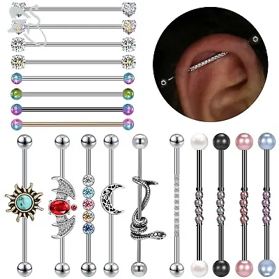 1 Pc Stainless Steel Long Industrial Piercing CZ Helix Piercings Jewelry 38 MM • $4.99