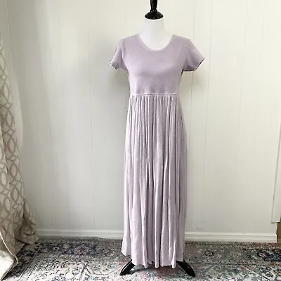 VTG 80’s Cherokee Dress Purple Medium Midi Length Gauze Waffle Knit A Line *flaw • $24.29