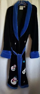 Michael Simon Lite Embroidered Snowmen Snowflake Christmas Womens XL Robe W/ Tie • $79.95