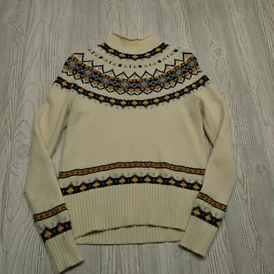 J Crew Wool Sweater Womans XS Beige Fair Isle Long Sleeve Mock Neck Nordic • $37.44