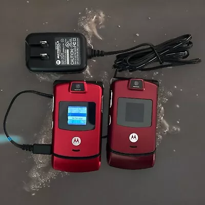 TWO Motorola RAZR V3m - Maroon And Red Cellular Phones - Read Description • $19.99