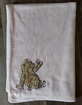 Classic Winnie The Pooh Pink Baby Fleece Blanket Flower Plush Brown Bear 32x38  • $38.25