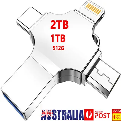 2TB USB 3.0 Flash Drive 4 In 1 Memory Stick For IPhone 13 12 X Android Type-c AU • $15.38