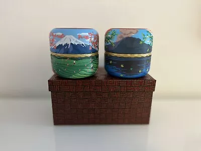 Mount Fuji Spring Cherry Blossom Autumn Maple Leaf Farm Shrine Empty Tea Tin Set • $16.31