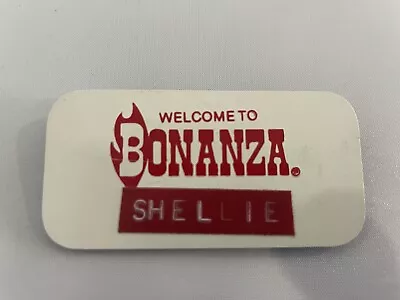 80s Vintage Bonanza Steakhouse Uniform Employee Name Tag Pin / Badge “Shellie” • $20