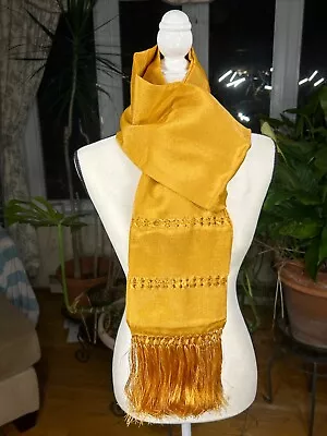 Fringed Rebozo Chalina Wrap Shawl Hand Loom Sta. Maria Mexico 6.2x2 Gold SM03 • $27.90