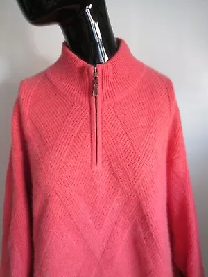 Talbots Mens Size L 2-Ply Cashmere Orange Basketweave 1/4 Zip Sweater • $69