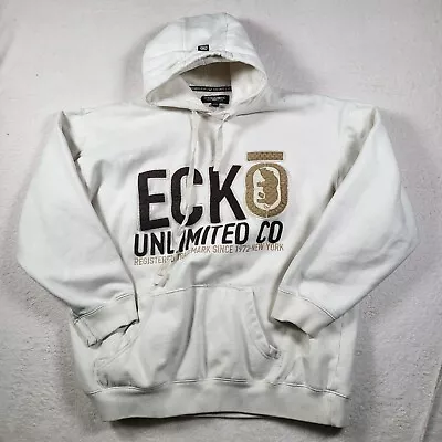 Ecko Unltd Hoody Mens XXL Pull On Hoodie White Spellout Front Back Embroidered • $96.95