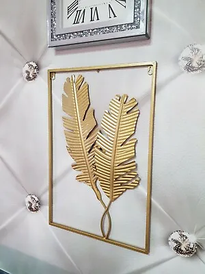 Art Deco Gold Metal Leaf Wall Hanging Art In Metal Frame 60cm High. • £34